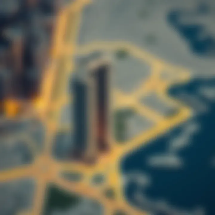 Map highlighting the strategic location of Building Arjan in Dubai