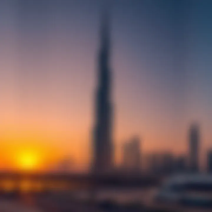 Burj Binghatti towering over Dubai's skyline at sunset