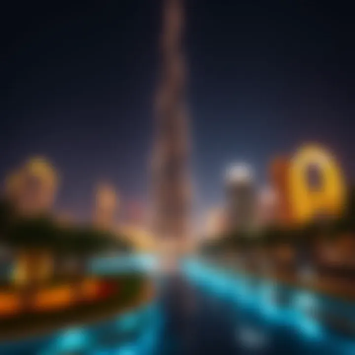 The Burj Khalifa illuminated at night