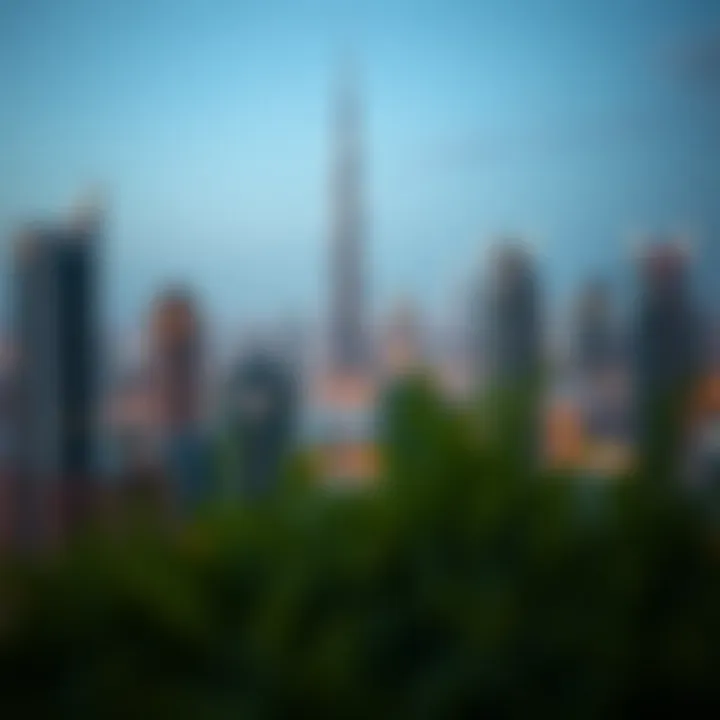 A panoramic view of Dubai with Burj Khalifa in focus
