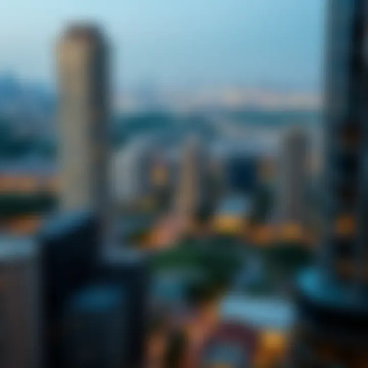 Surrounding neighborhood of Chic Tower Dubai featuring city skyline and parks