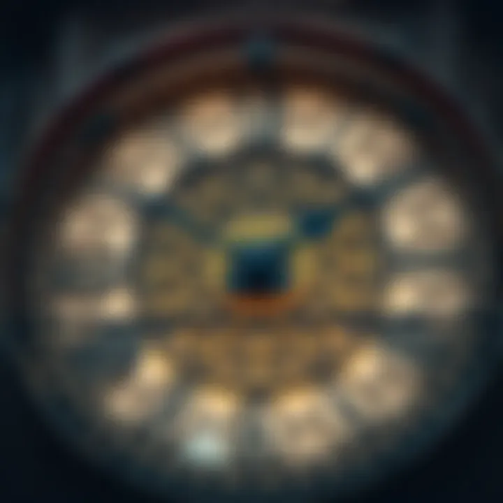 A close-up view of the clock face with intricate details