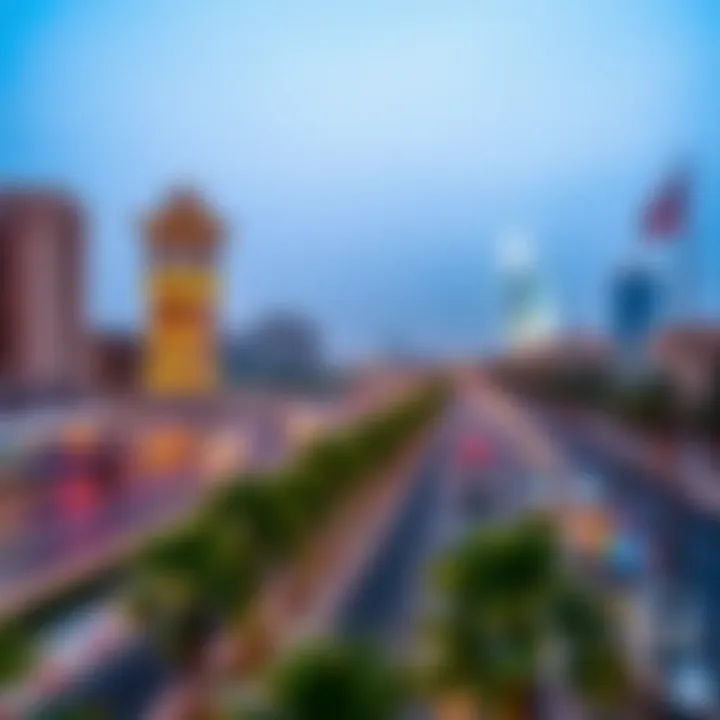 A panoramic view of Sheikh Zayed Road featuring the Clock Tower