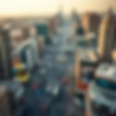 Dubai Real Estate Market Dynamics Aerial view of a bustling real estate market in Dubai