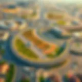 Aerial view of Cooperation Roundabout in Dubai showcasing its unique layout