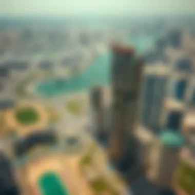 Aerial view of Business Bay demonstrating the tower's location