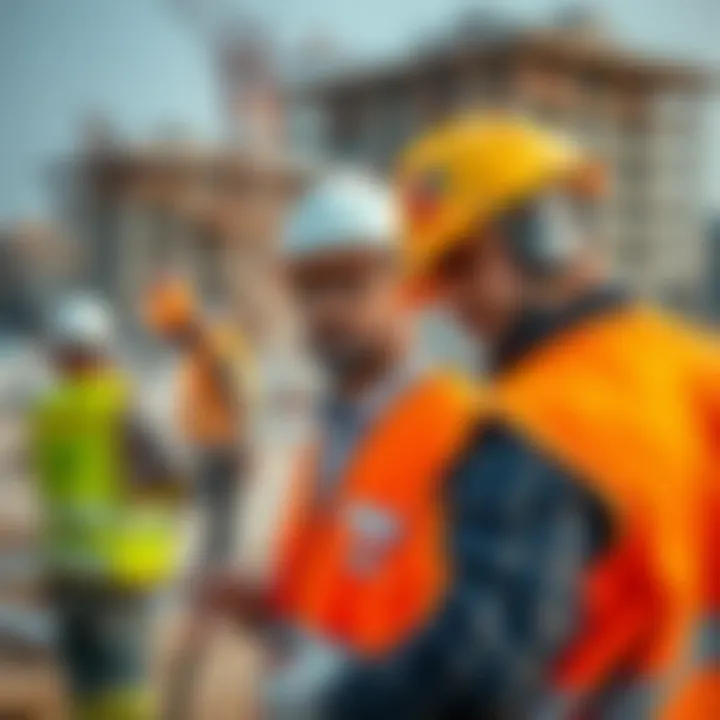 Construction workers diligently working on the Lagoons project