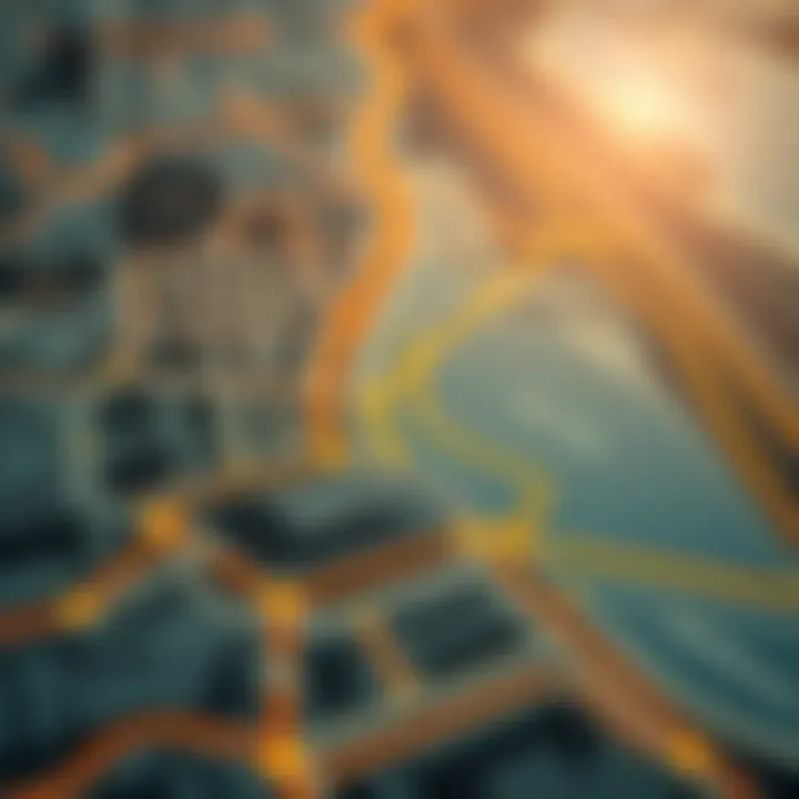 Map highlighting connectivity of Dubai Hills Train in urban layout