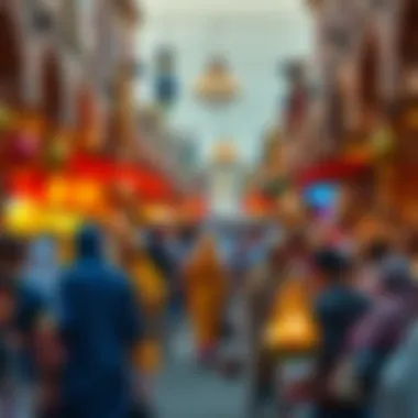 A bustling market scene filled with people enjoying Eid Al-Fitr festivities