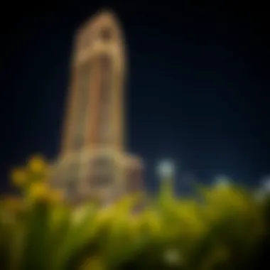 Night view of the Elegance Tower illuminated beautifully in Dubai