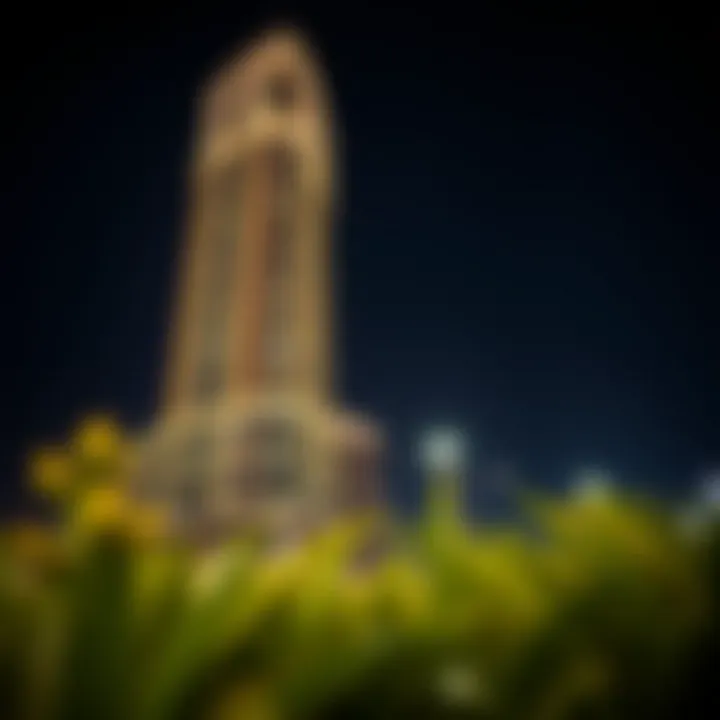 Night view of the Elegance Tower illuminated beautifully in Dubai