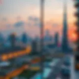 Stunning Dubai Skyline Vibrant view of Dubai skyline at sunset