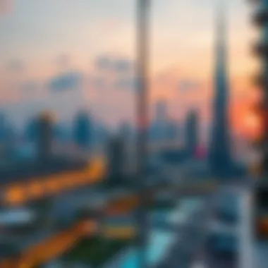 Stunning Dubai Skyline Vibrant view of Dubai skyline at sunset