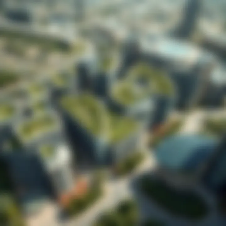 Aerial view of Akoya Oxygen showcasing its lush green spaces and modern architecture