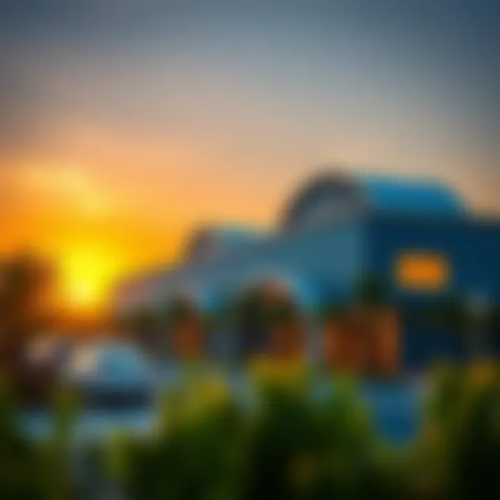 Outdoor view of the community centre at sunset