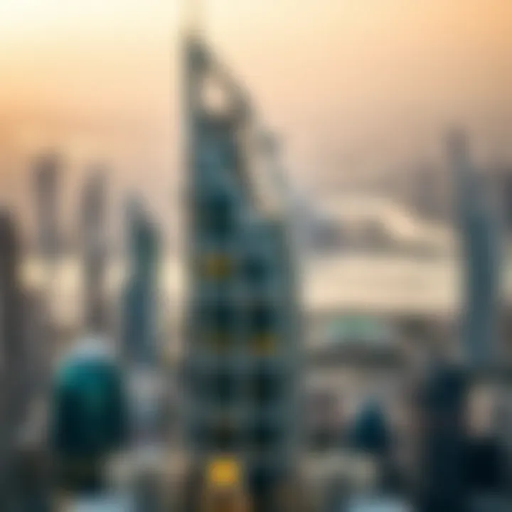 Dubai's Skyline: The Al Zarooni Building's Prominent Presence Panoramic view of Dubai skyline with the Al Zarooni Building as a focal point