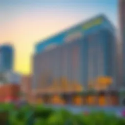 Stunning architectural view of Atrium Center at sunset