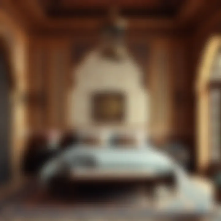 Traditional Arabic-inspired bedroom with intricate patterns and rich textures
