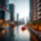 Stunning Canal View with Skyscrapers A stunning view of Dubai's canal with skyscrapers in the background