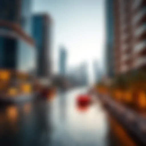 Stunning Canal View with Skyscrapers A stunning view of Dubai's canal with skyscrapers in the background