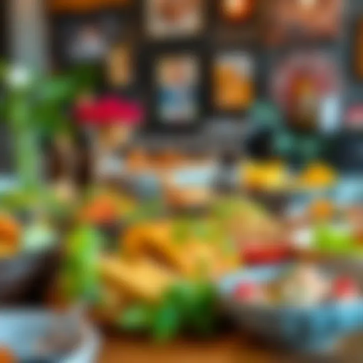 Global Culinary Diversity A colorful display of international dishes representing the diverse culinary offerings in Las Encinitas.