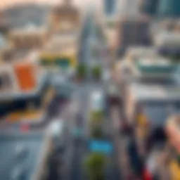 Aerial view of Du Hamdan Street showcasing its bustling environment