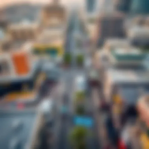 Aerial Perspective of Du Hamdan Street Aerial view of Du Hamdan Street showcasing its bustling environment