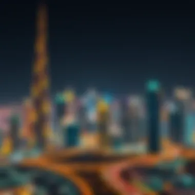 Spectacular view of Dubai's skyline illuminated at night