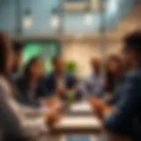 A diverse group of professionals engaged in a discussion about the Green Visa program