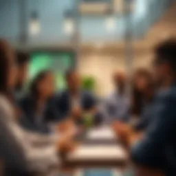 A diverse group of professionals engaged in a discussion about the Green Visa program