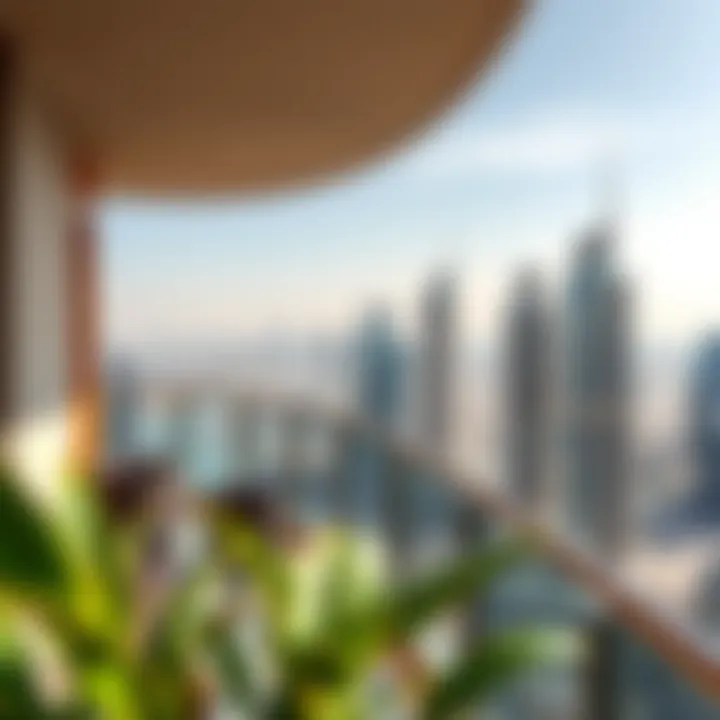 Stunning view from a hotel apartment balcony overlooking the city skyline