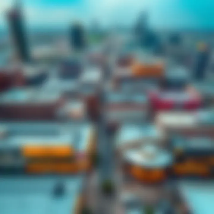 An aerial view of Dubai's culinary district showcasing various kitchen rental options