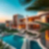 Aerial view of La Villa Medusa showcasing its unique architectural design