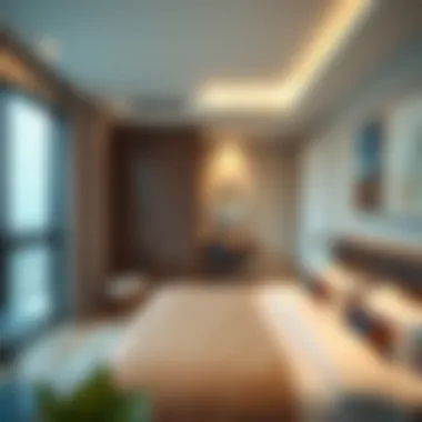 Interior of a stylish room for rent, highlighting modern furnishings and comfort