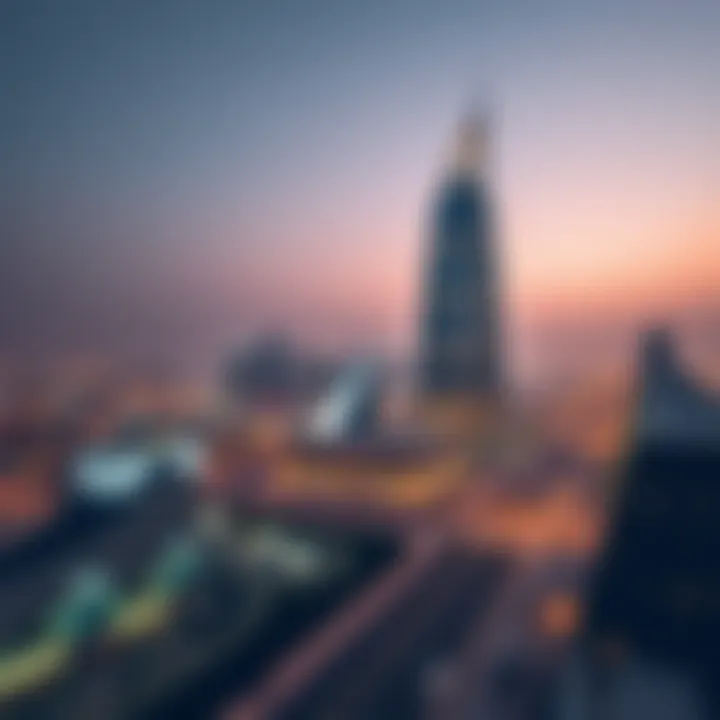 Pinnacle Building on Sheikh Zayed Road Panoramic shot of Sheikh Zayed Road featuring the Pinnacle Building