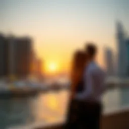 Stunning sunset view over Dubai Marina, perfect for couples