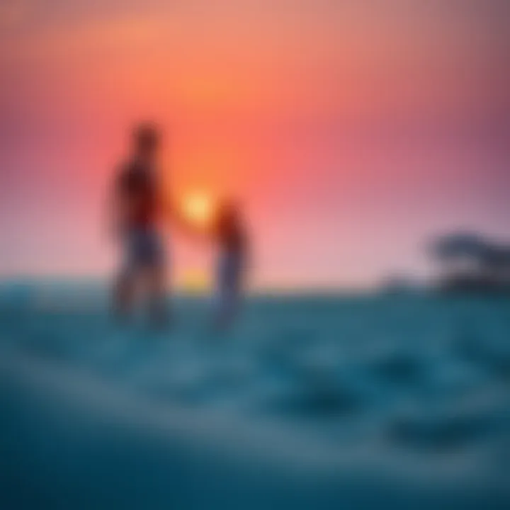 Couples enjoying a serene sunset on a pristine beach