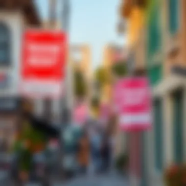 Vibrant neighborhood in Dubai with rental signs