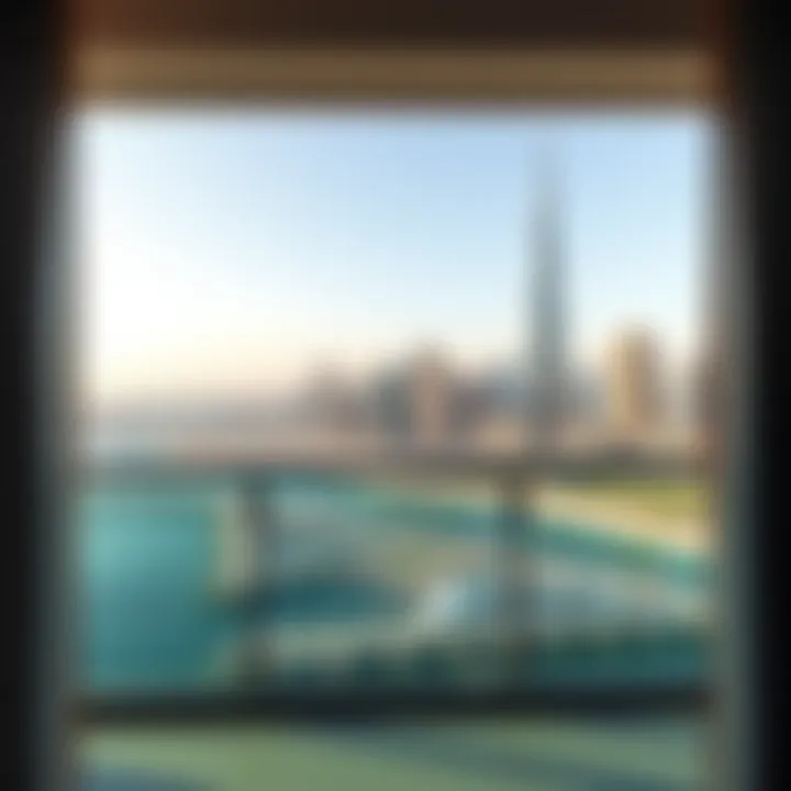 Scenic view from a hotel balcony overlooking the Dubai skyline