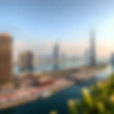 A panoramic view of Dubai's skyline from Sobha Creek illustrating its prime location