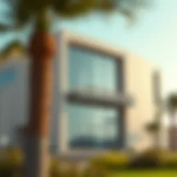 Exterior view of the Al Jurf Sales Center showcasing modern architecture