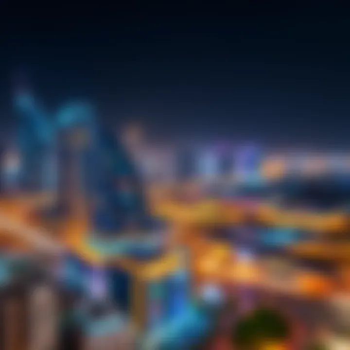 Almanara Center and Dubai's Urban Landscape A panoramic view of the Almanara Center integrated into Dubai's skyline