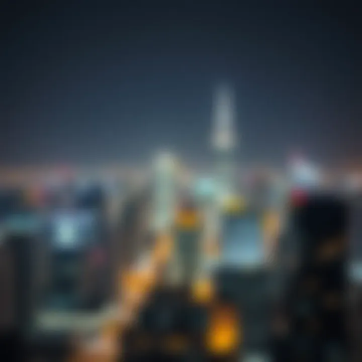 Illuminated Skyline of a Major Business Hub Night skyline of a prominent business district