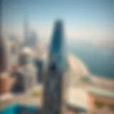 Aerial view of the Diamond Tower showcasing its unique geometric design against the Dubai skyline.