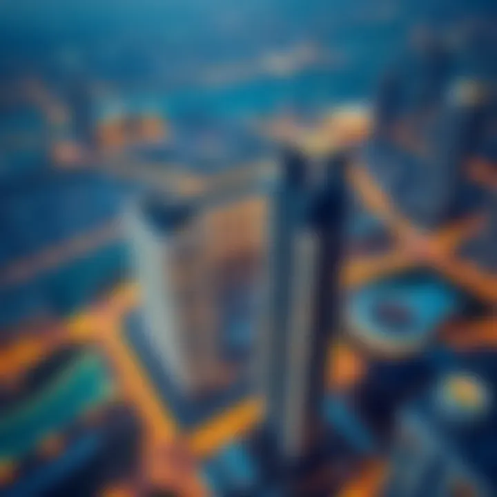 Aerial View of Dubai's Sky Zone Luxury Aerial view of luxurious high-rise buildings in Dubai