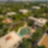 Aerial view of Discovery Gardens showcasing lush greenery and architectural design