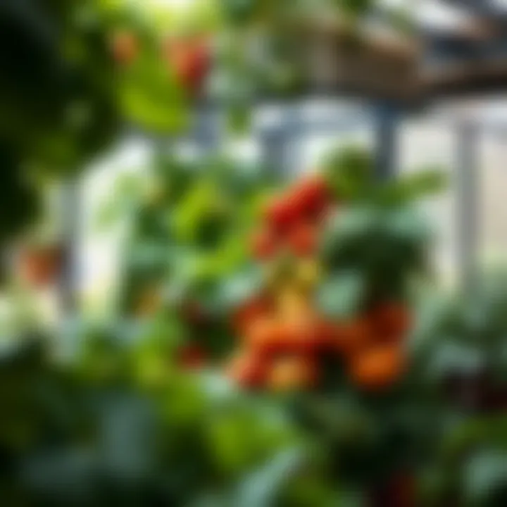 Diverse vegetables thriving in vertical garden setup