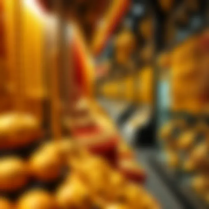 Glistening gold jewelry displayed intricately in the vibrant marketplace.