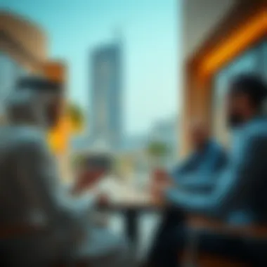 A meeting of tenants discussing rental agreements and market trends.