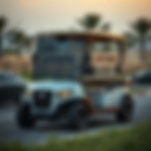 Luxurious golf car parked in a Dubai landscape